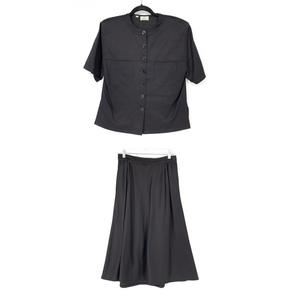 Valentino Boutique Women's Sz 8 A-Line Skirt Suit Set Short Sleeve Blazer Black
